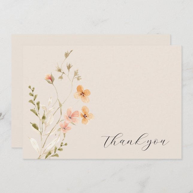 Boho Floral Wedding Thank You Card (Front/Back)