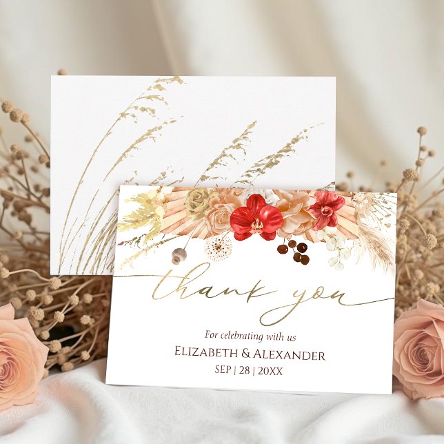 Boho Floral Wedding Thank You Card | Terracotta  (Creator Uploaded)