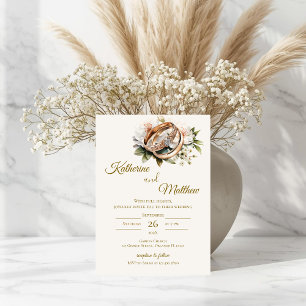 Boho floral wedding with rings  invitation