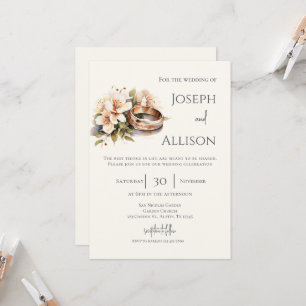 Boho floral wedding with rings invitation