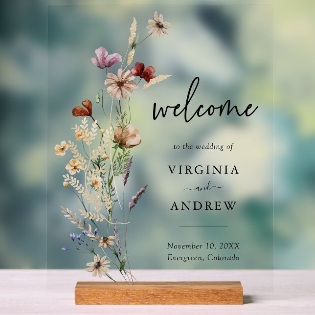 Boho Floral Welcome Wedding Acrylic Sign (Boho Floral Welcome Wedding Acrylic Sign by Painted Paperie
)