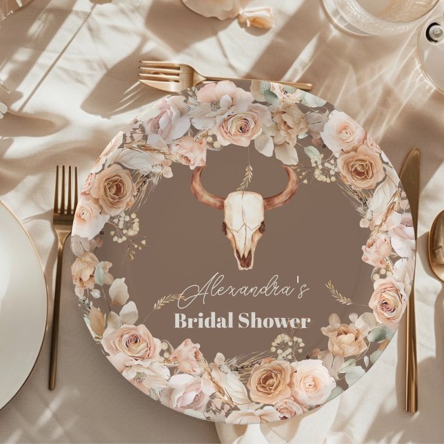 Boho Floral Western Bridal Shower Paper Plate (Creator Uploaded)