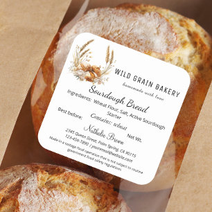 Boho Floral Wheat Sourdough Bread Cottage Law Food Square Sticker