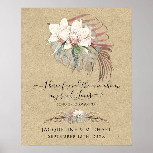 Boho Floral White Orchid Pampas Grass Wedding Poster (Front)