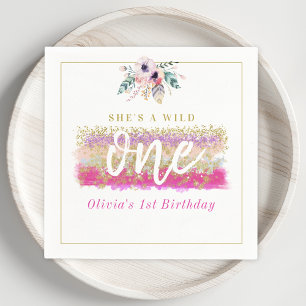 Boho Floral Wild One Girl's First Birthday Party Napkin