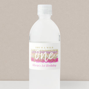 Boho Floral Wild One Girl's First Birthday Party Water Bottle Label
