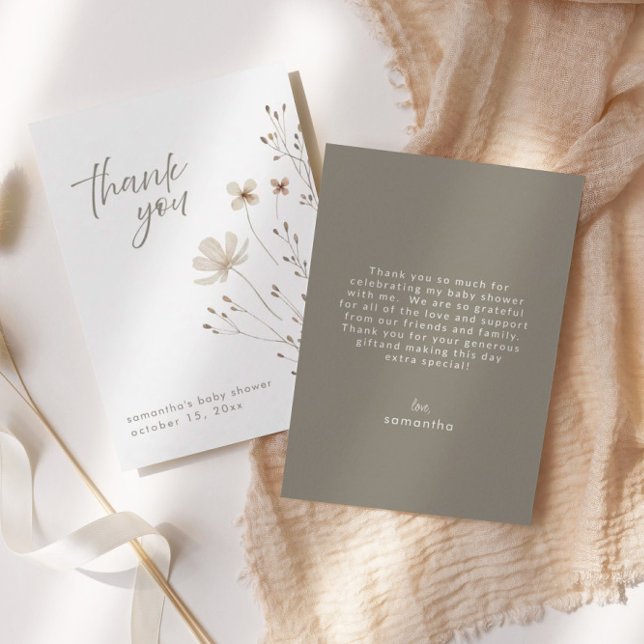 Boho Floral Wildflower Baby Shower Thank You Card (Creator Uploaded)