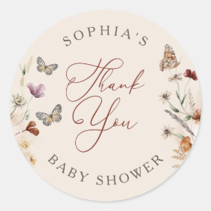 Boho Floral Wildflower Baby Shower Thank You Classic Round Sticker