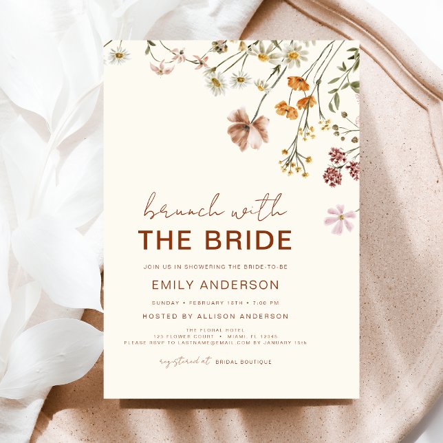 Boho Floral Wildflower Bridal Brunch Beige  Invitation (Creator Uploaded)