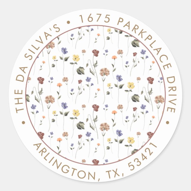 Boho Floral Wildflower |  Classic Round Sticker (Front)