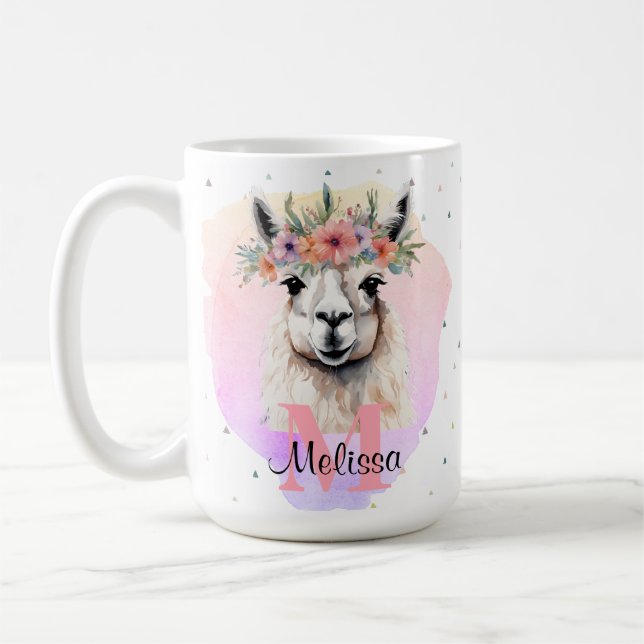 Boho Floral Wildflower Llama Pretty Pink Animal Coffee Mug (Left)
