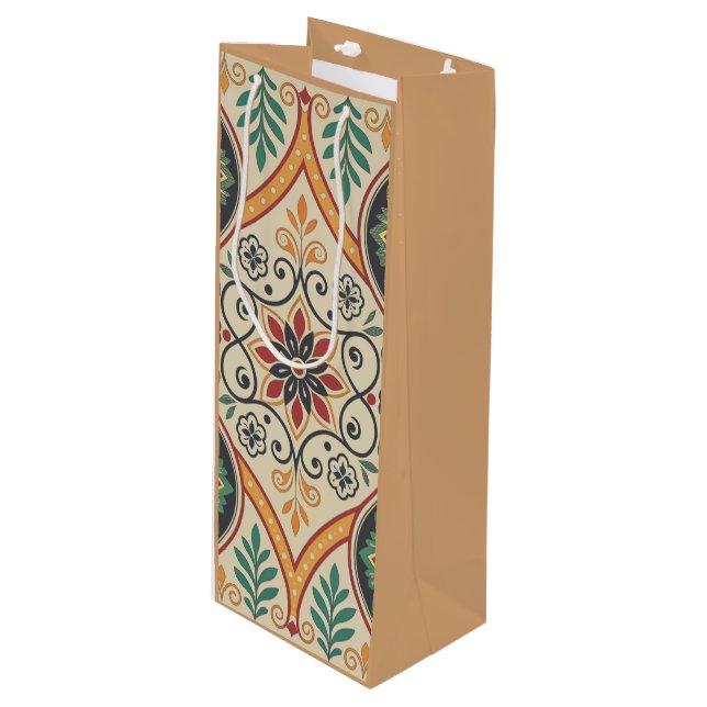 Boho Floral Wine Bag – Warm Sand Accent (Front Angled)