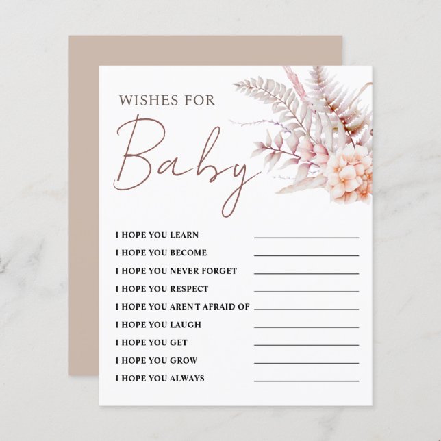 Boho Floral Wishes for Baby | Baby Shower Game (Front/Back)