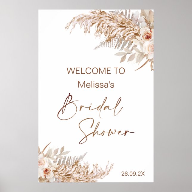 Boho Floral with Pampas Fern Welcome Bridal Shower Poster (Front)