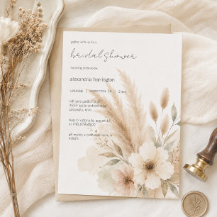 Boho Floral with Pampas Grass Bridal Shower Invitation
