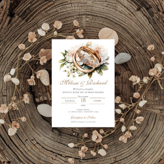 Boho Floral with ring Wedding Invitation