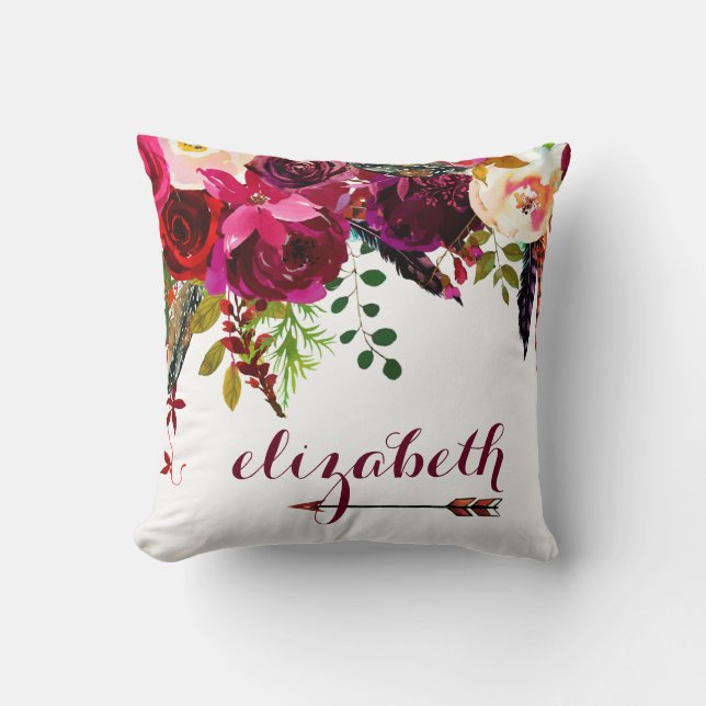 Boho Floral with your Name and Arrow Cushion (Front)