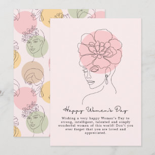 Boho floral Women Illustration, Happy Women's Day  Holiday Card
