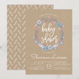 Boho Floral Wreath Baby Shower Invitation