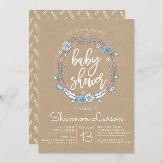Boho Floral Wreath Baby Shower Invitation