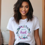 Boho Floral Wreath Best Aunt Ever T-Shirt<br><div class="desc">Custom printed tees personalised with your text or photos. This pretty feminine design is personalised with "Best Aunt Ever" quote or add your own text in a pretty boho watercolor floral wreath in shades of purple, blue and green. Use the design tools to add photos, change the shirt style and...</div>