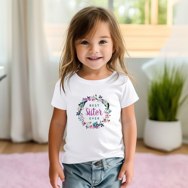 Boho Floral Wreath Best Sister Ever Baby T-Shirt (Creator Uploaded)