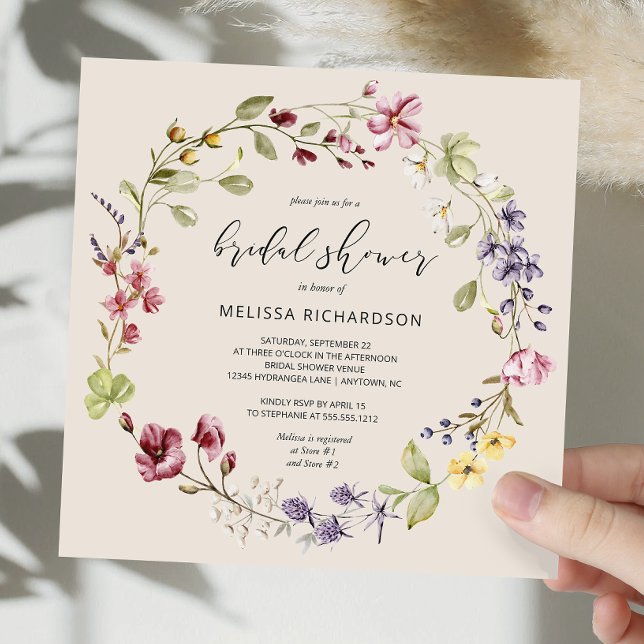 Boho Floral Wreath Botanical Bridal Shower Invite (Creator Uploaded)