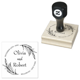 Boho floral wreath botanical wedding monogram logo rubber stamp