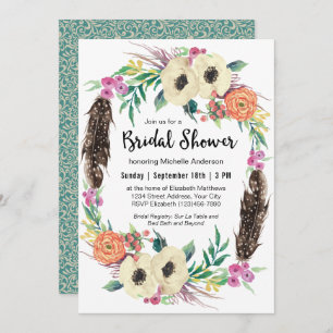 Boho Floral Wreath Bridal Shower Invitation