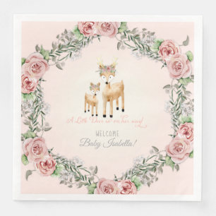Boho Floral Wreath Deer Antler Baby Girl Shower Napkin