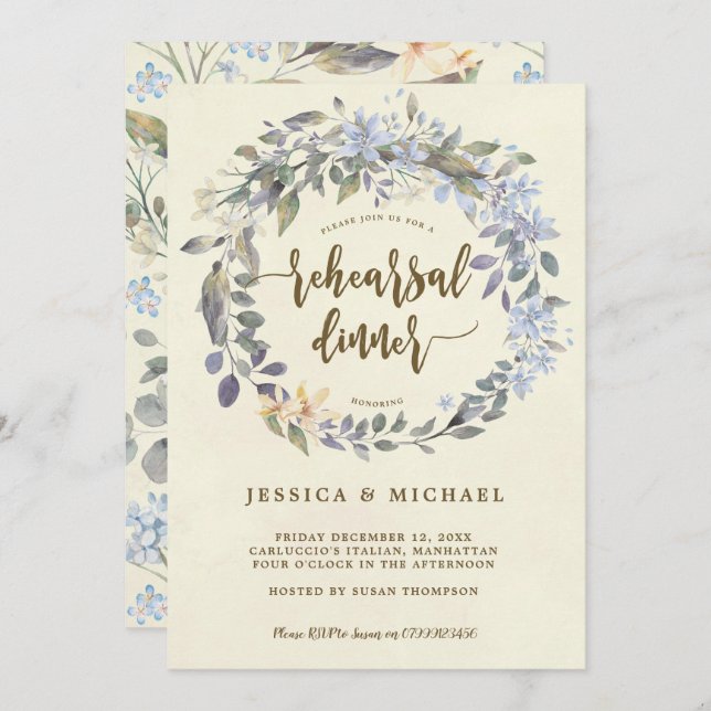 boho floral wreath rehearsal dinner invitation (Front/Back)