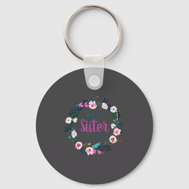 Boho Floral Wreath Sister Ever  Key Ring (Front)