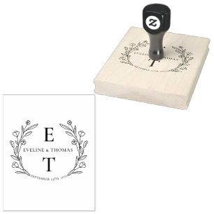 Boho floral wreath wedding monogram logo rubber stamp