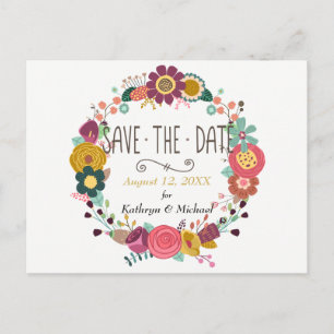 Boho Floral Wreath Wedding Save the Date Announcement Postcard