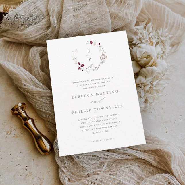 Boho Floral Wreath Wildflower Wedding Invitation (Creator Uploaded)