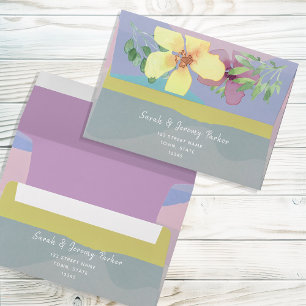 Boho Floral Yellow and Purple Wedding Envelope