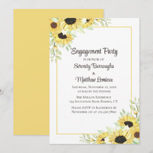 Boho Floral Yellow Sunflowers Engagement Party Invitation