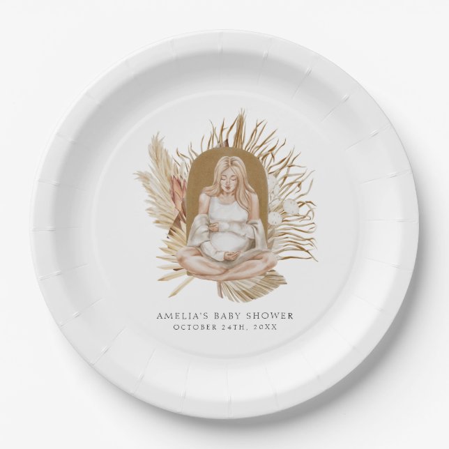 Boho Florals Baby Shower Paper Plate (Front)