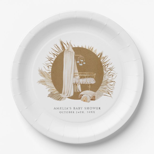 Boho Florals Baby Shower Paper Plate (Front)