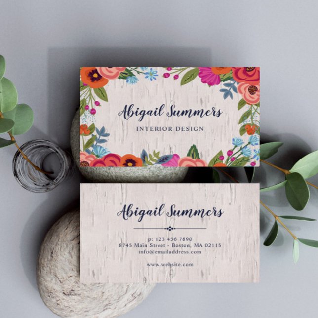 Boho Florals - Birch & Calligraphy Script Business Card (Creator Uploaded)