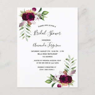 Boho florals bridal shower invitation postcard