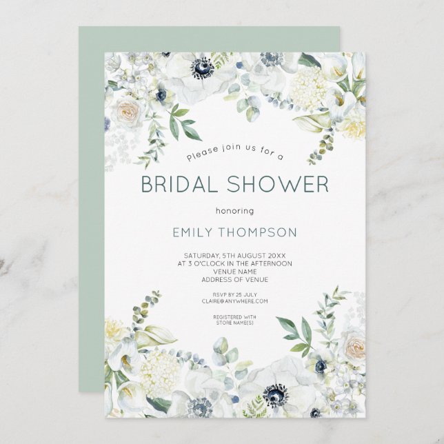 Boho Florals Eucalyptus Leaves Bridal Shower Invitation (Front/Back)