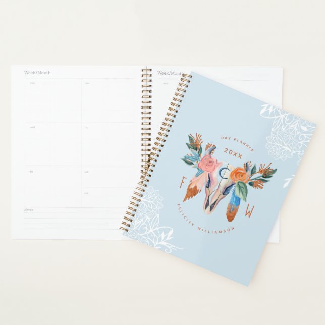 Boho Florals & Feather Blue & White Lace Planner (Display)