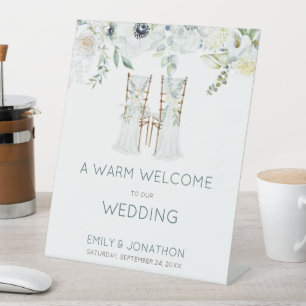 Boho Florals Leaves Chairs Welcome to Wedding Pedestal Sign