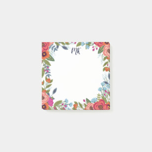 Boho Florals - Monogram Post-it Notes