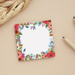 Boho Florals - Monogram Post-it Notes<br><div class="desc">Floral square post-it notepad with colourful flowers in different shades of coral red,  orange,  and pink. Add your initials in dark blue letters.</div>