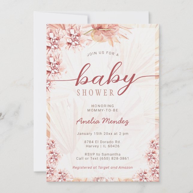 Boho Florals Neutral Baby Shower Bohemian Orchid Invitation (Front)