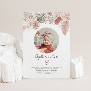 Boho Florals Photo Birthday Invitation