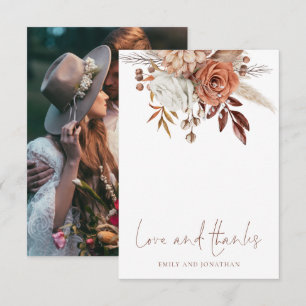 Boho Florals Photo Love Thanks Brown Text Wedding Thank You Card