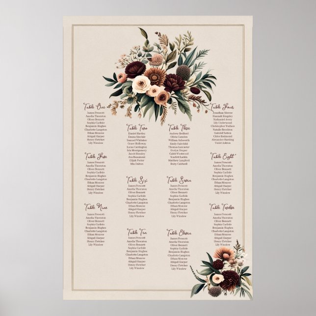 Boho Florals Seating Chart (Front)